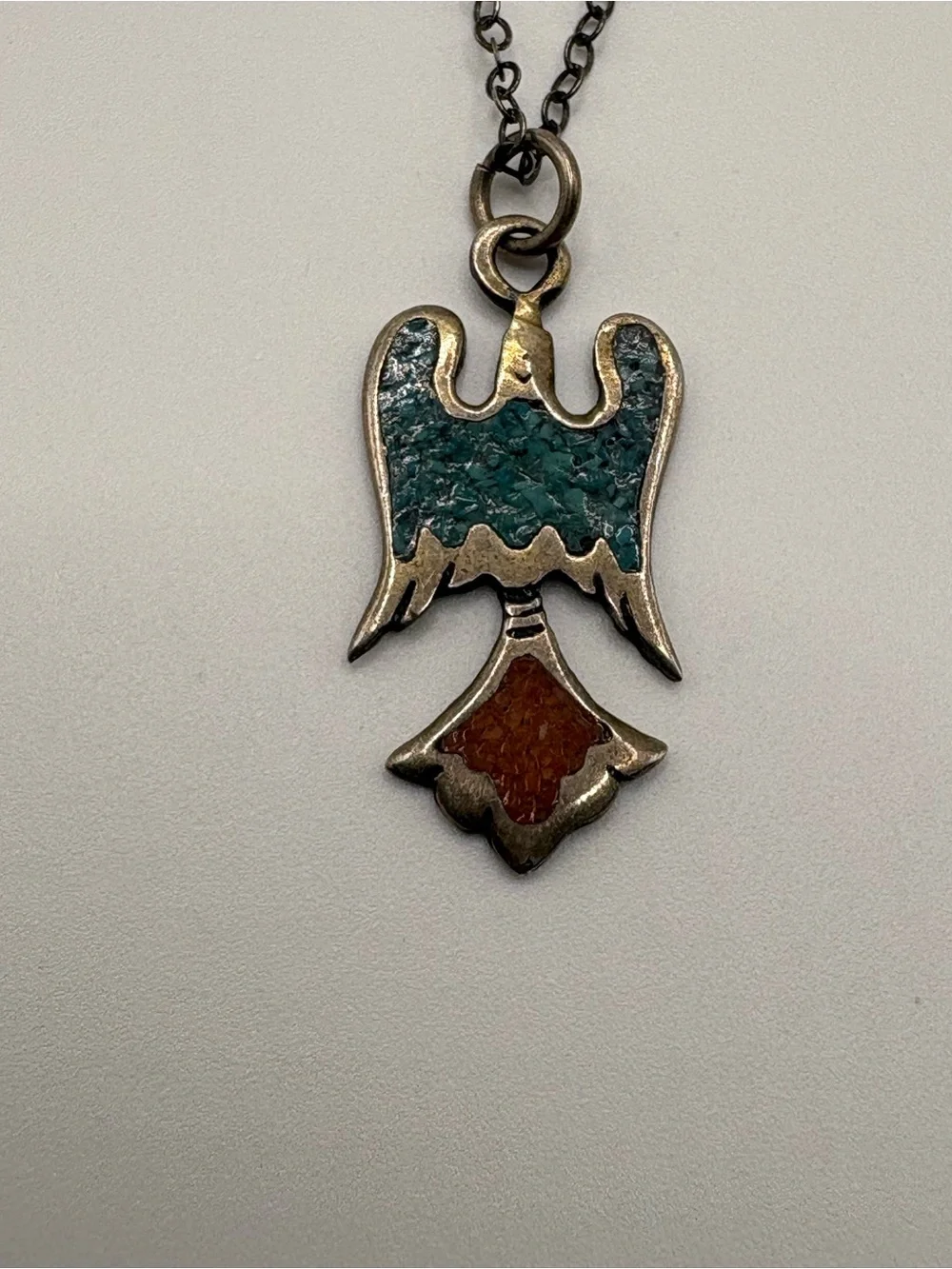 Vintage Teal and Brown Eagle Pendant Necklace - Women Jewelry